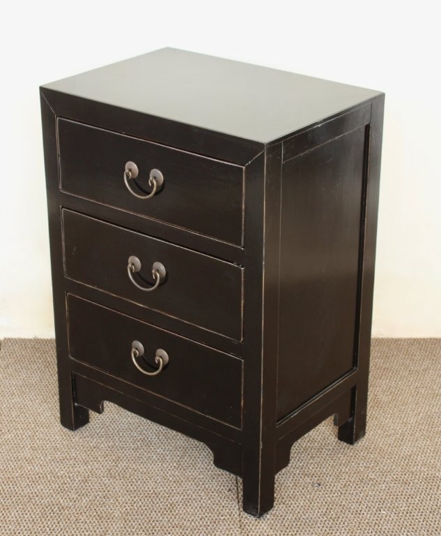 Black 3 Drawer Bedside